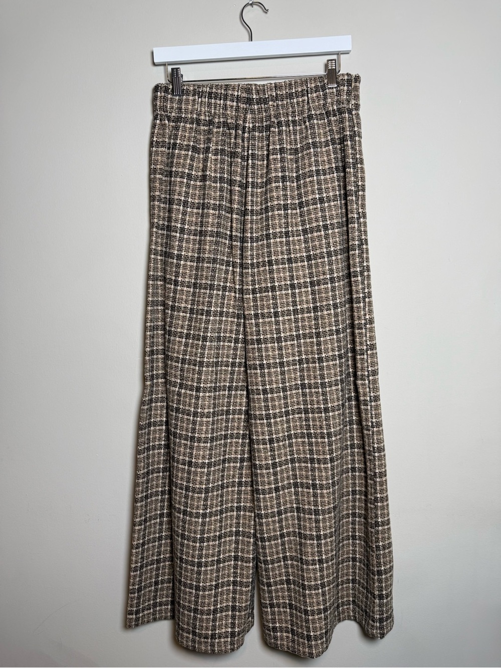 MICAS | Plaid Wide Leg Palazzo Pants Tweed High Rise | Brown | Large - Picture 2 of 12